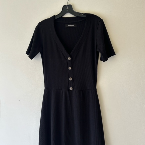 Reformation Black Mini Dress with Button Detail - Picture 7 of 15